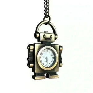 Vintage Retro Y2K Robot Sci-Fi Stainless Cyber Core Steel Clock Hipster Necklace